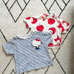 Zara Kids ✨Bundle✨Girls’ Blue Stripe Tee & Cream Apple Print Tees